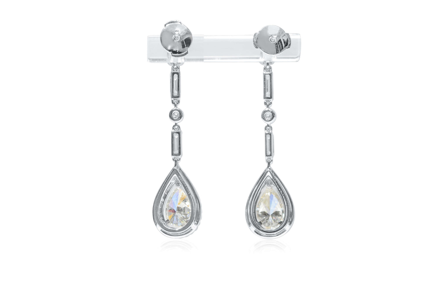 Natural 2.73 Ct. TW Pear-Cut Diamond Double Halo Drop Earrings, 18K White Gold