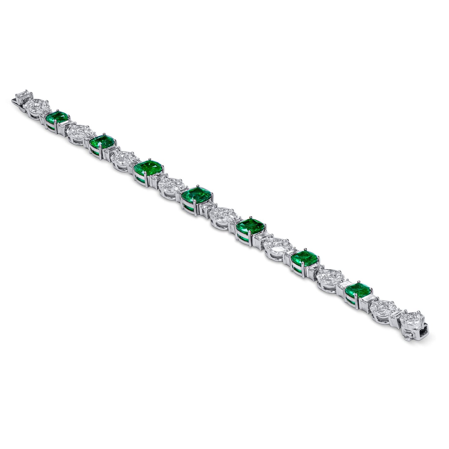 Natural Green Colombia Emerald Bracelet, 15.11 Ct. TW, Cushion shape, GRS Certified