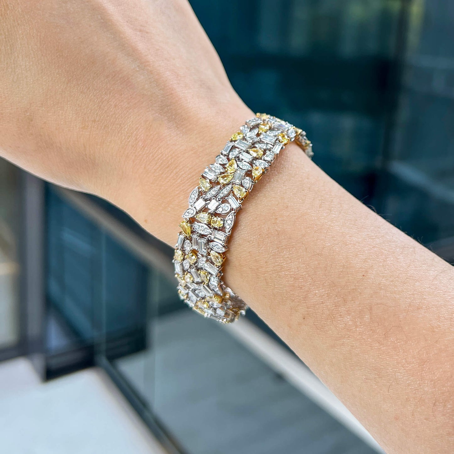 Fancy Yellow Diamond Bracelet, 18.64 Ct. TW, Mix shape