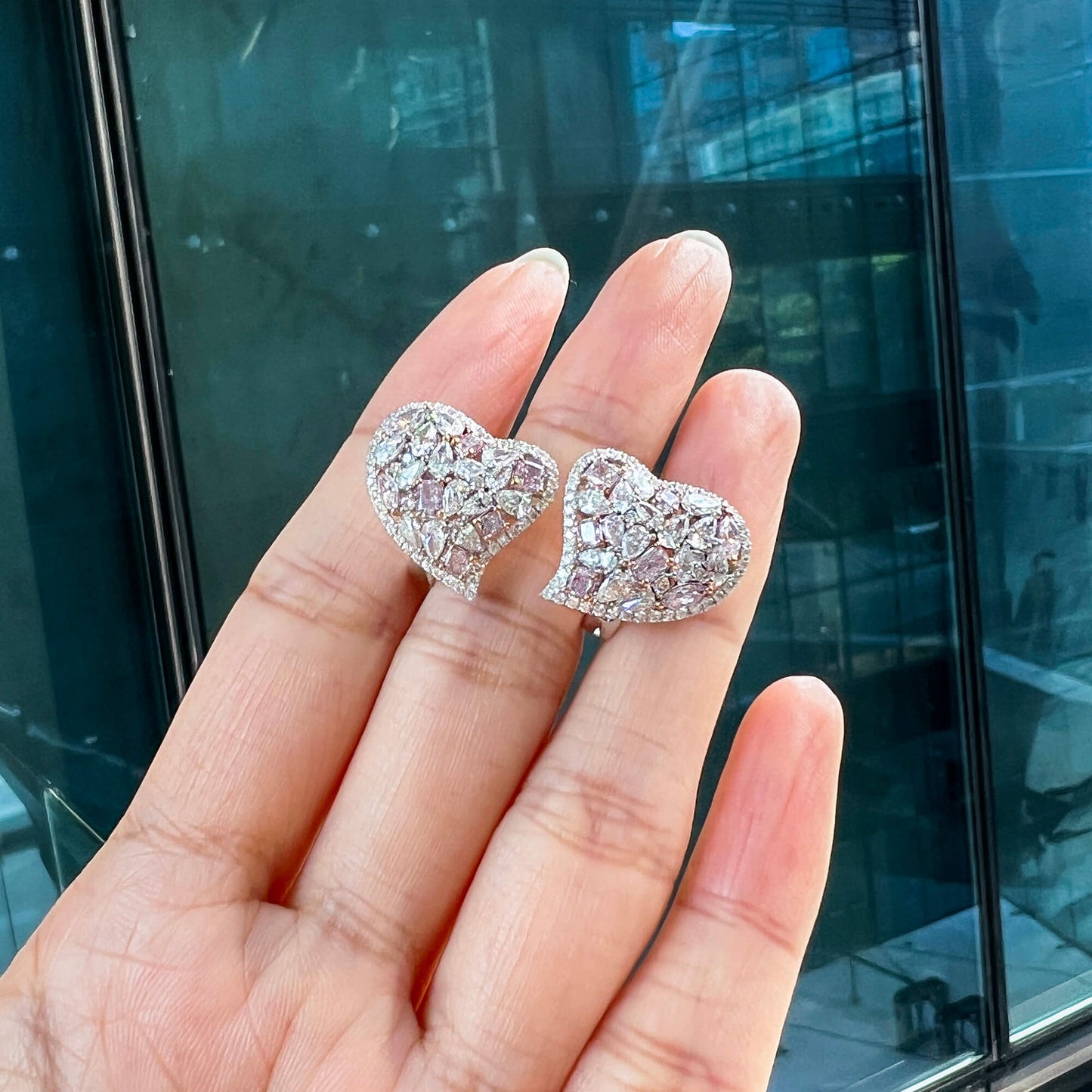 Natural Light Pink & White Diamond Cluster Earrings, 18K White Gold, 4.0 Ct. TW