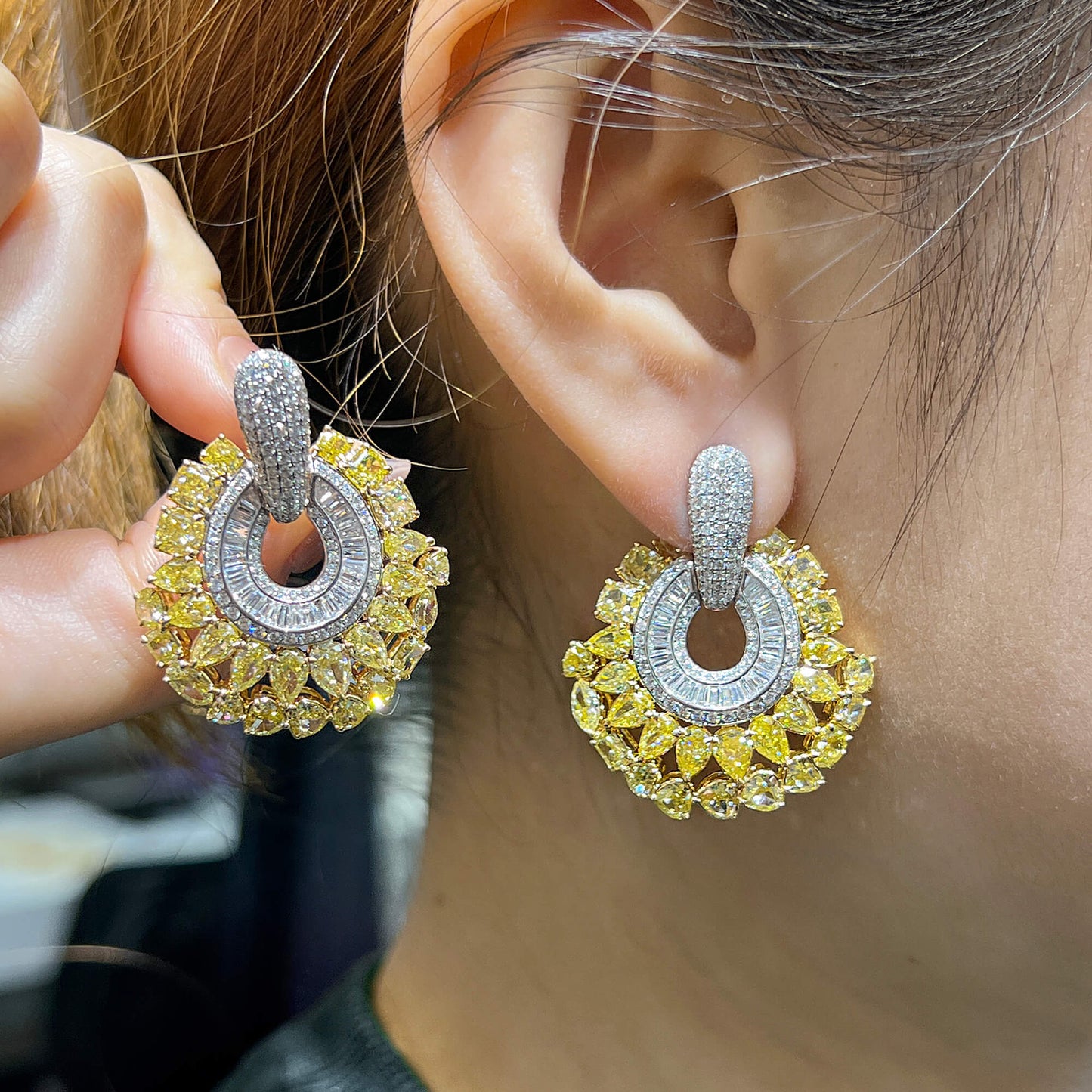 Fancy Yellow Diamond Earrings, 15.84 Ct. TW, MIX shape