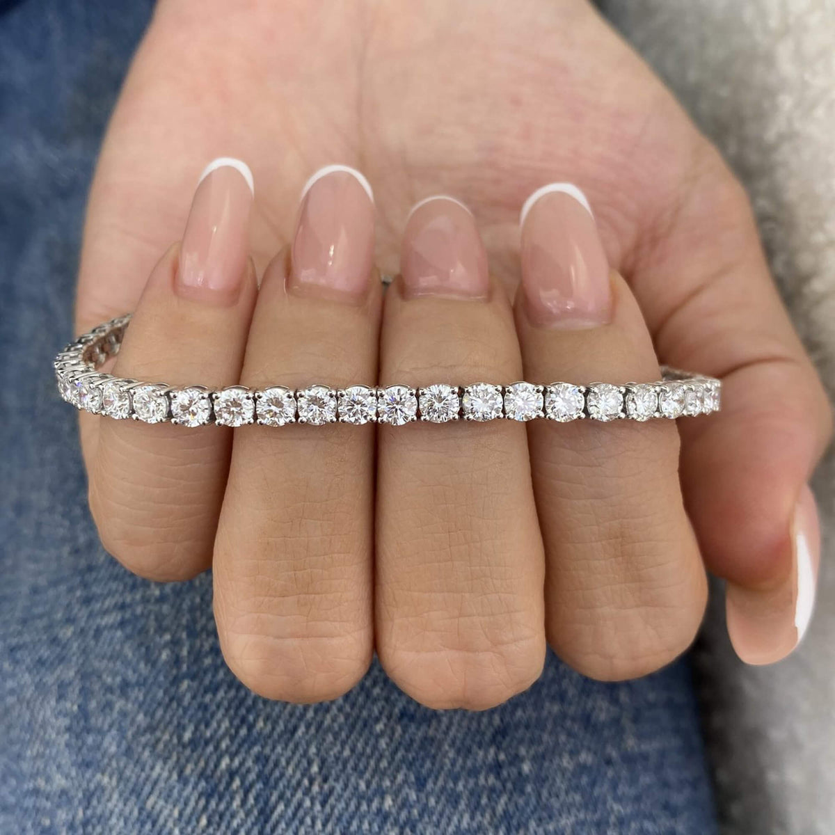 Natural 5.35 Ct. TW Diamond Tennis Bracelet, 14K White Gold