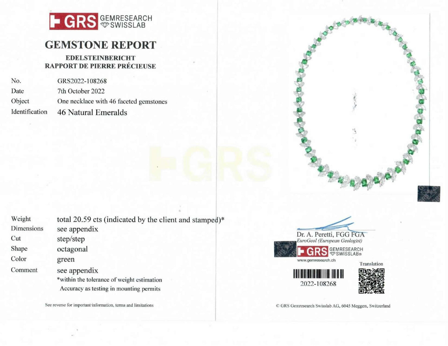 Natural Green Emerald and Diamond Necklace, 20.59 Ct. (46.72 Ct. TW), JCNG05506728