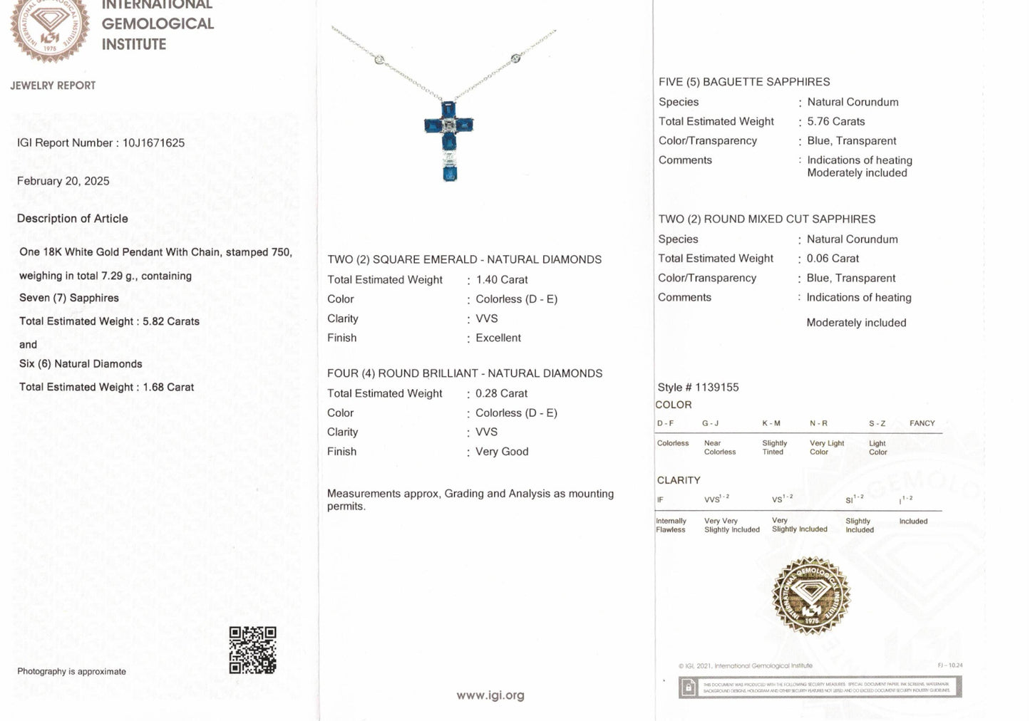 Blue Sapphire Pendant, 5.76 Ct. TW, Asscher shape IGI Certified