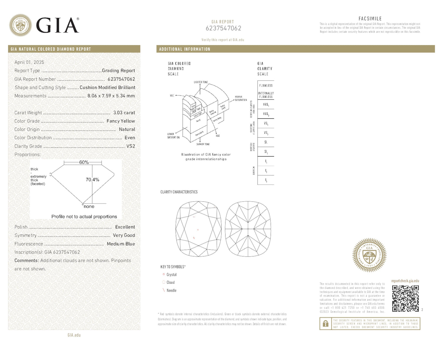 Fancy Yellow Diamond Ring, 4.40 Ct. TW, Cushion shape, GIA Certified