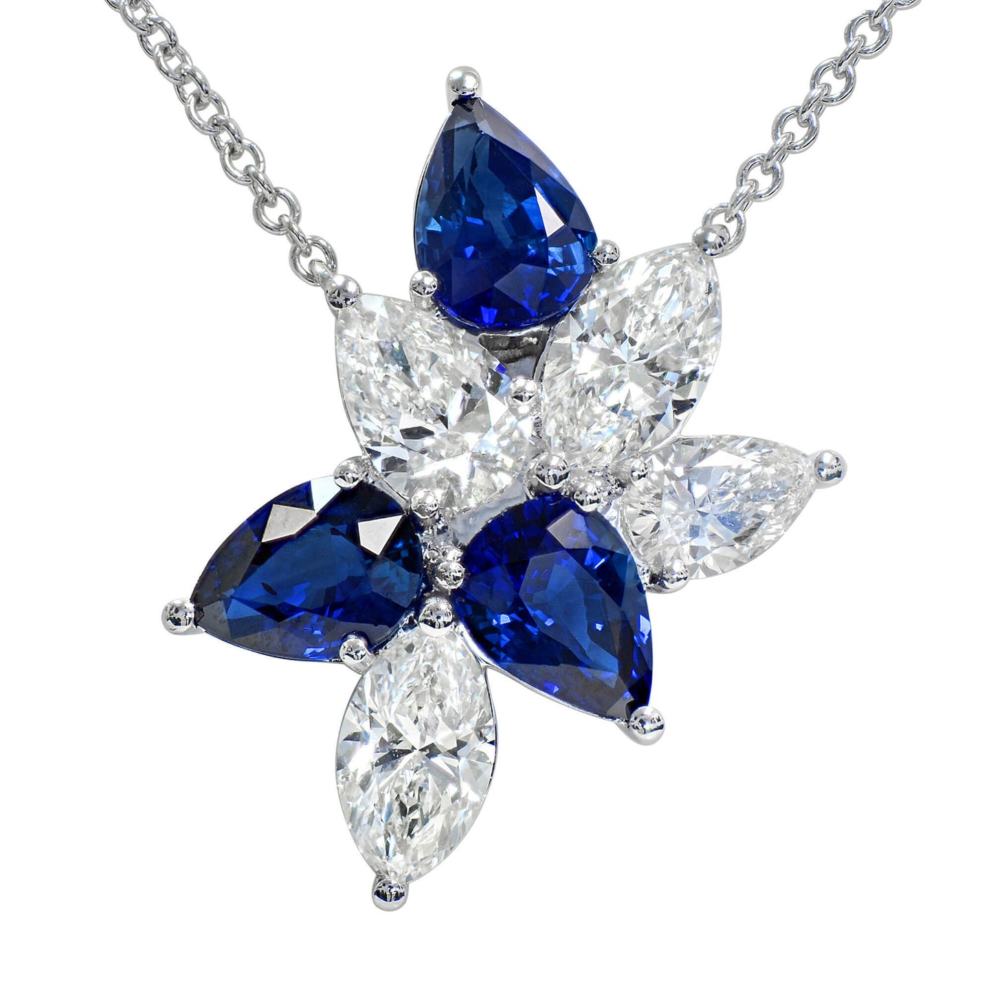 Diamond and Sapphire Pendant, 4.28 Ct. TW, Marquise and Pear shape, GIA Certified
