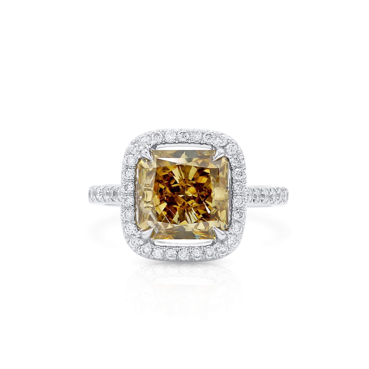 Fancy Dark Brown-Greenish Yellow Diamond Ring, 4.50 Ct. TW, Radiant shape, GIA Certified