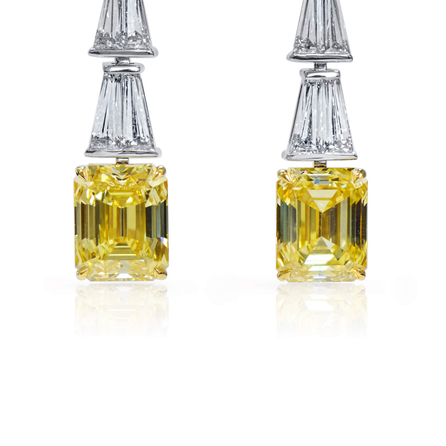 Fancy Intense Yellow Diamond Earrings, 8.06 Ct. TW, Emerald shape, GIA Certified