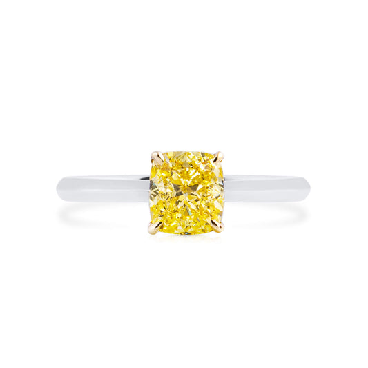Fancy Intense Yellow Diamond Ring, 1.50 Ct. TW, Cushion shape, GIA Certified
