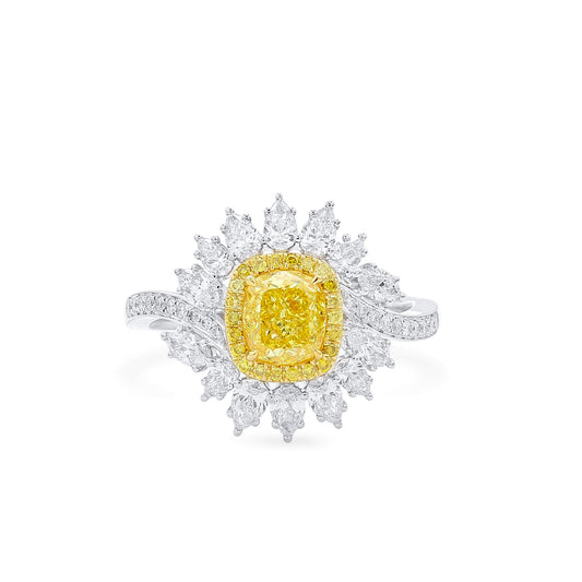 Fancy Intense Yellow Diamond Ring, 1.95 Ct. TW, Cushion shape, GIA Certified