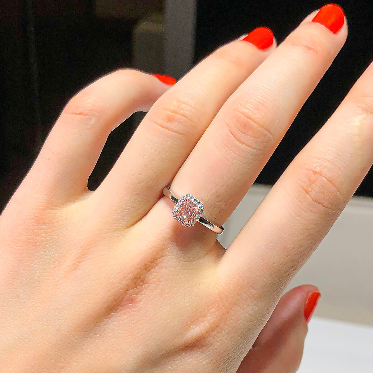 Fancy Light Pink Diamond Ring, 0.75 Ct. TW, Radiant shape, GIA Certified
