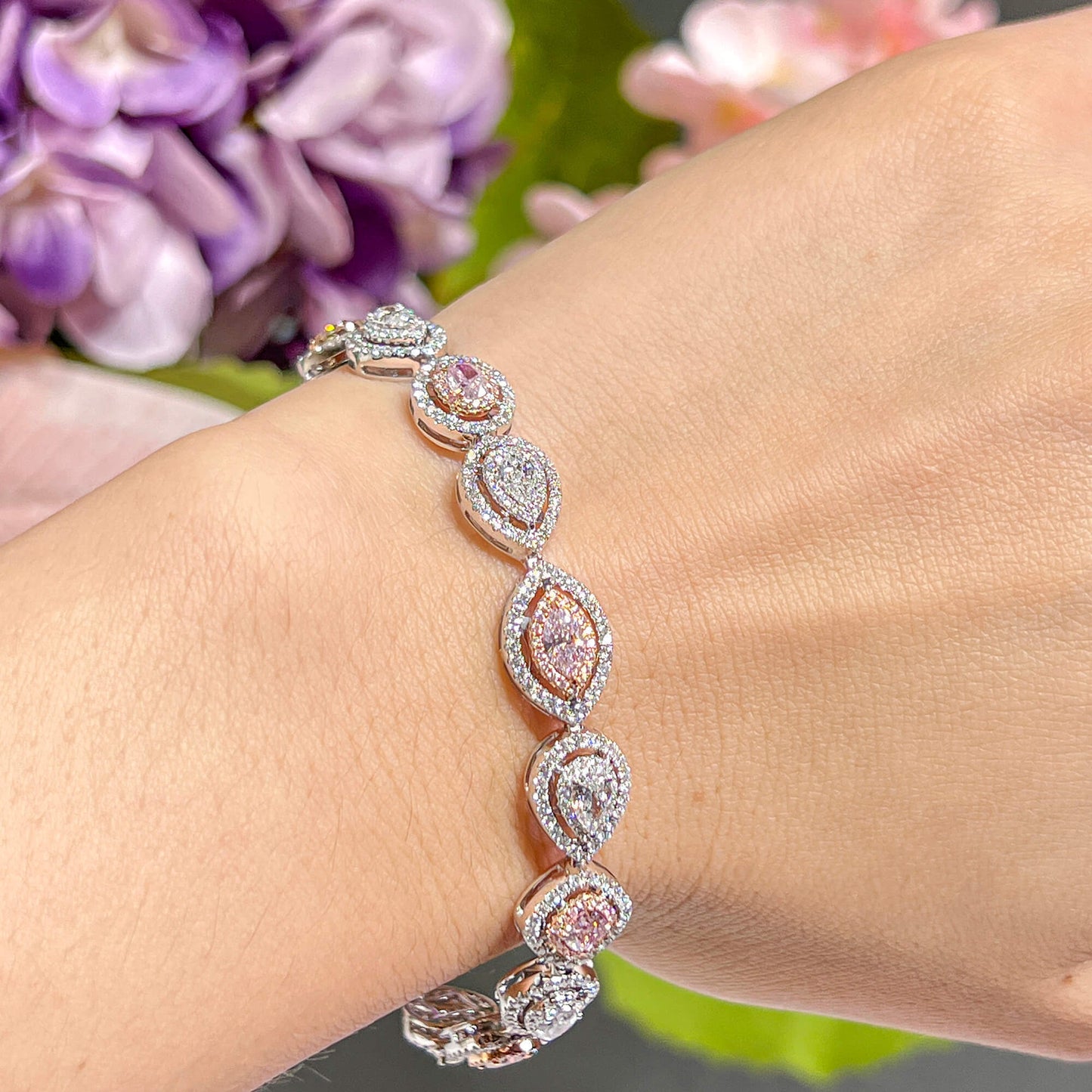 Fancy Pink Diamond Bracelet, 6.21 Ct. TW, MIX shape, EG_Lab Certified