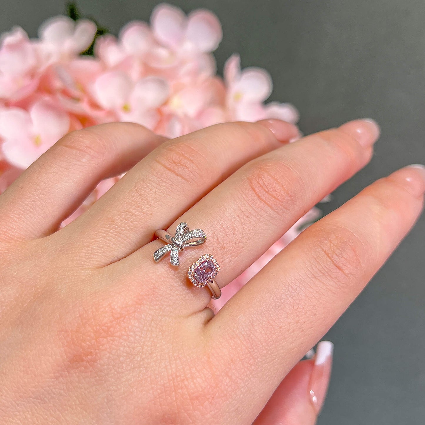 Natural Fancy Purple Pink Diamond Halo Ring, 18K White & Rose Gold, Radiant Shape, 0.45 Ct. TW