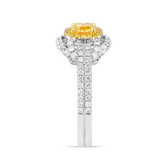 Fancy Vivid Yellow Diamond Ring, 1.82 Ct. TW, Cushion shape, GIA Certified