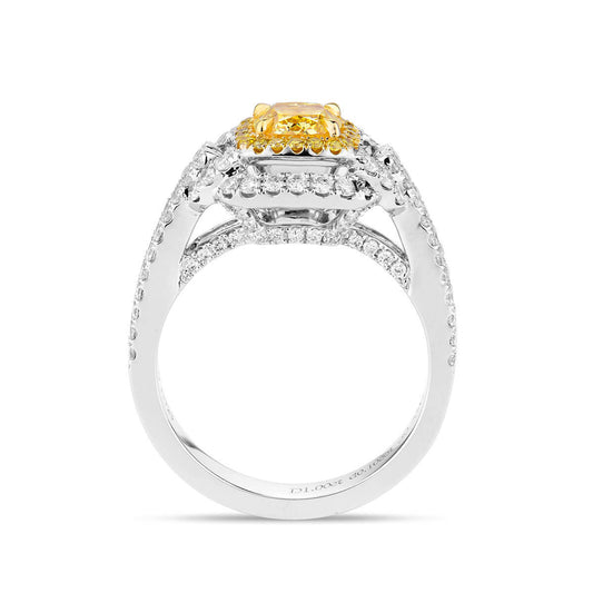 Fancy Vivid Yellow Diamond Ring, 1.82 Ct. TW, Cushion shape, GIA Certified
