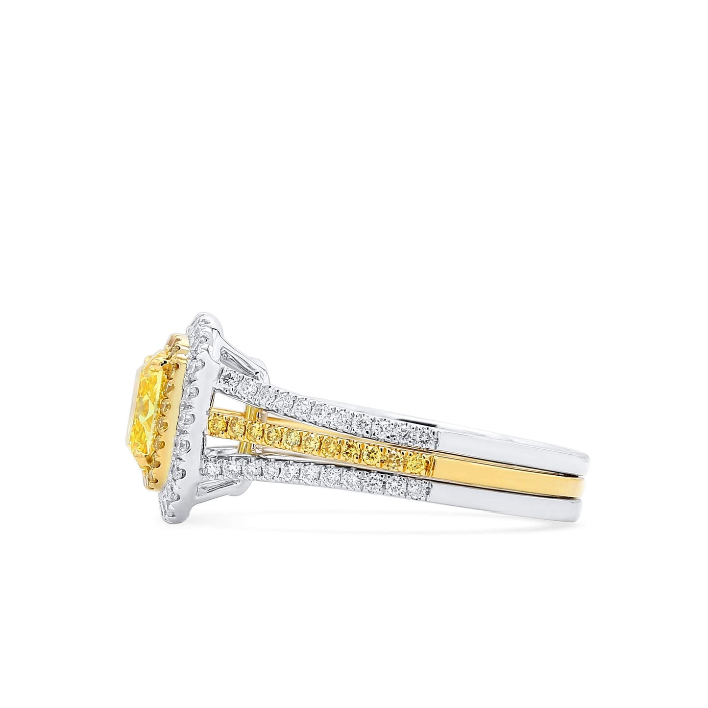Fancy Vivid Yellow Diamond Ring, 2.08 Ct. TW, Cushion shape, GIA Certified