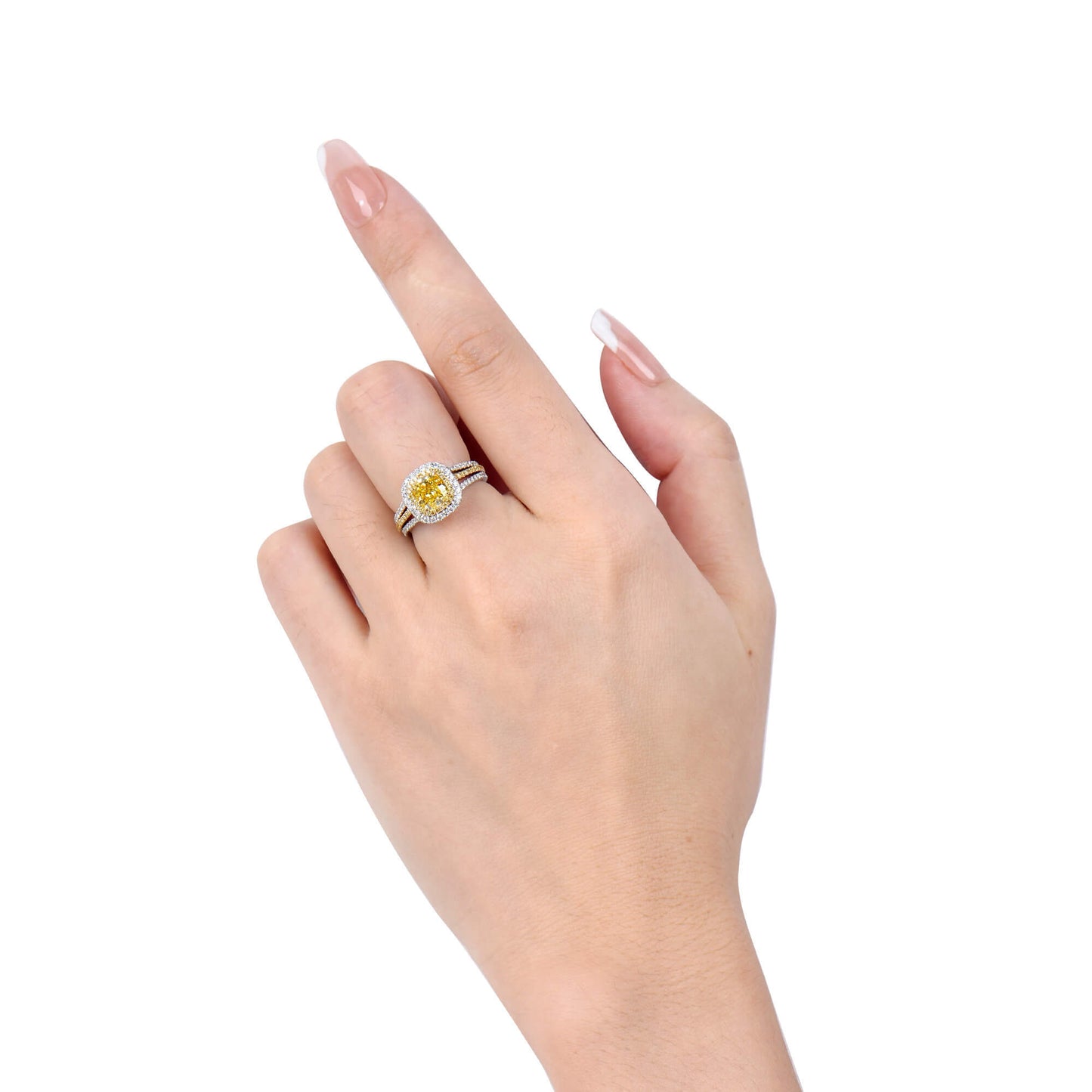 Fancy Vivid Yellow Diamond Ring, 2.08 Ct. TW, Cushion shape, GIA Certified