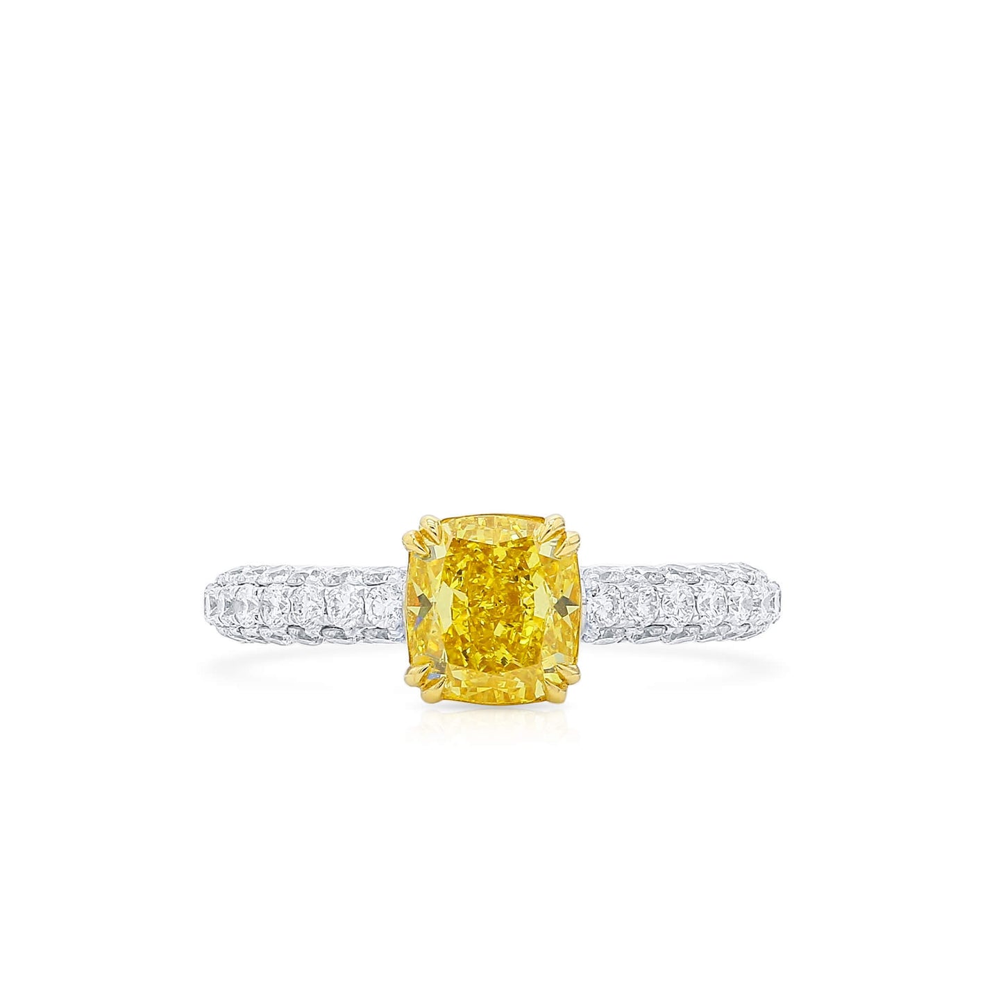 Fancy Vivid Yellow Diamond Ring, 2.37 Ct. TW, Cushion shape, GIA Certified