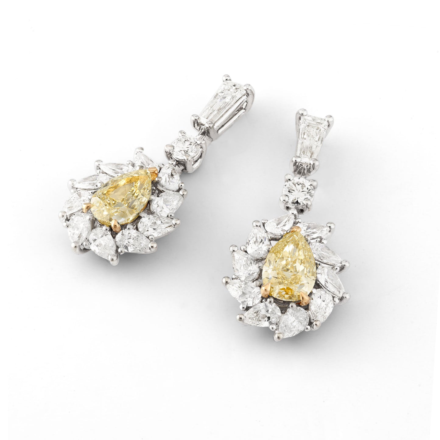 Fancy Yellow and White Diamond Earrings, 1.43 Ct. (3.30 Ct. TW), Pear Shape, JCEF01106411