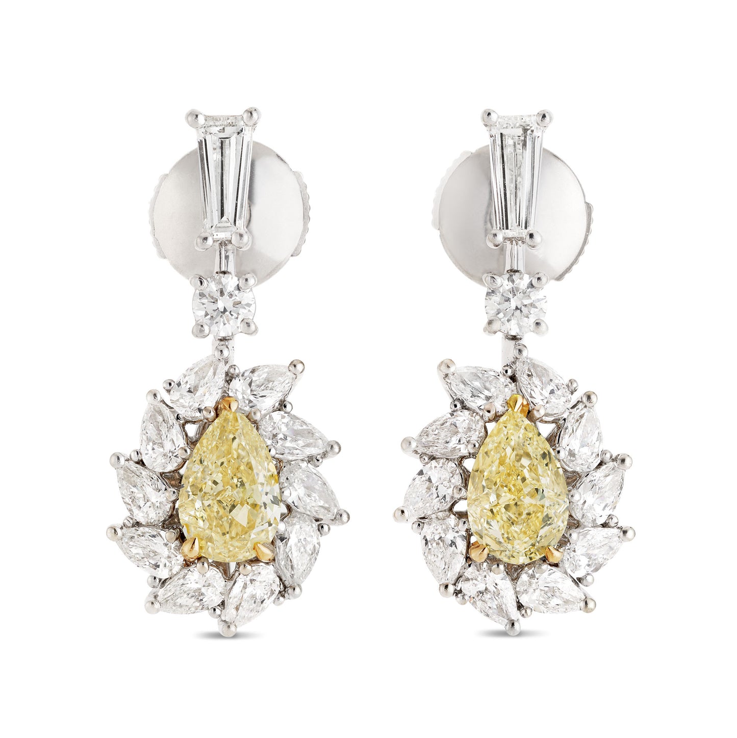 Fancy Yellow and White Diamond Earrings, 1.43 Ct. (3.30 Ct. TW), Pear Shape, JCEF01106411