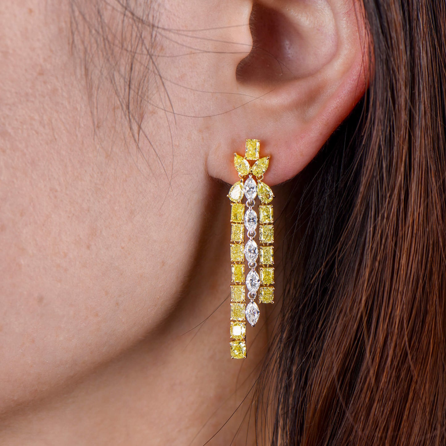 Fancy Yellow Diamond Earrings, 7.50 Ct. TW, MIX shape