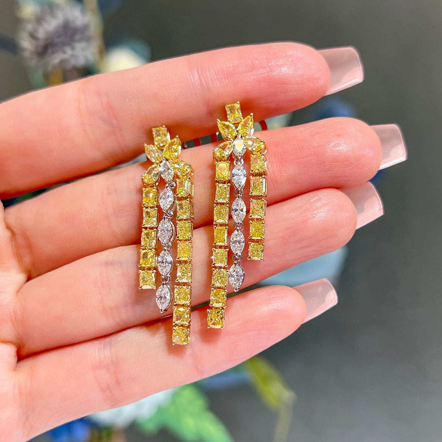 Fancy Yellow Diamond Earrings, 7.50 Ct. TW, MIX shape