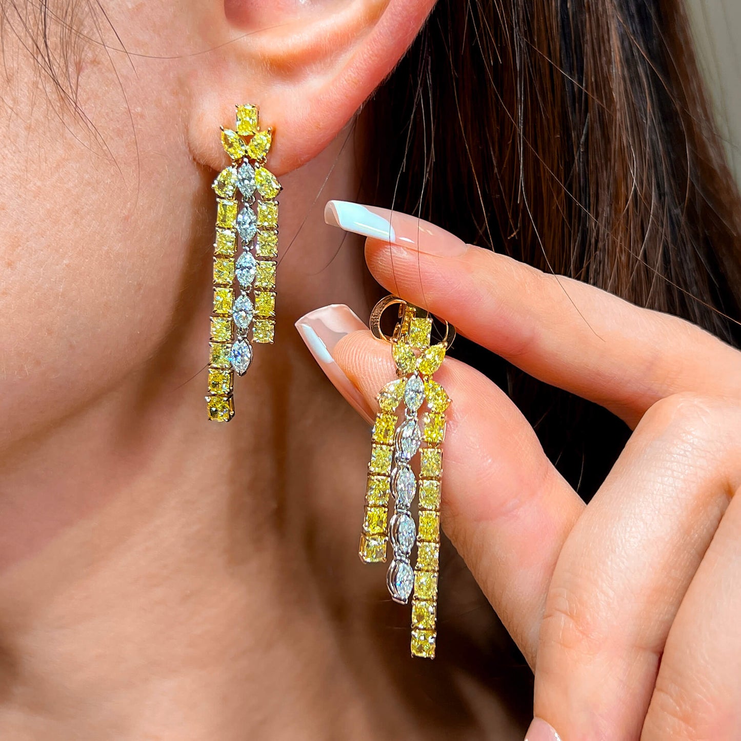 Fancy Yellow Diamond Earrings, 7.50 Ct. TW, MIX shape