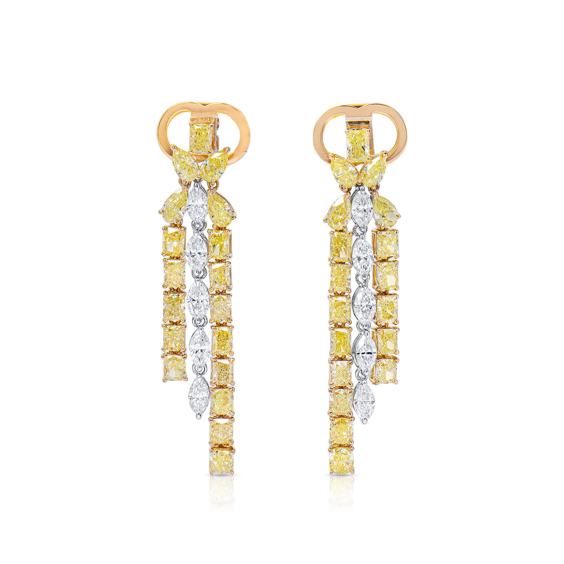 Fancy Yellow Diamond Earrings, 7.50 Ct. TW, MIX shape