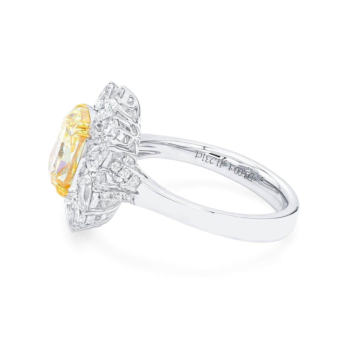 Fancy Yellow Diamond Ring, 4.24 Ct. TW, Cushion shape, GIA Certified