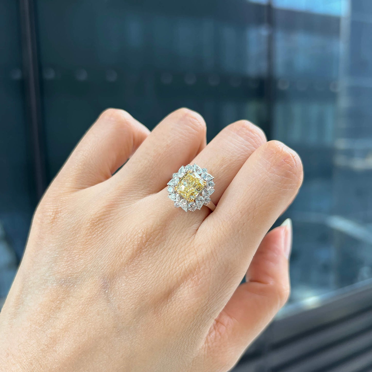 Fancy Yellow Diamond Ring, 4.24 Ct. TW, Cushion shape, GIA Certified