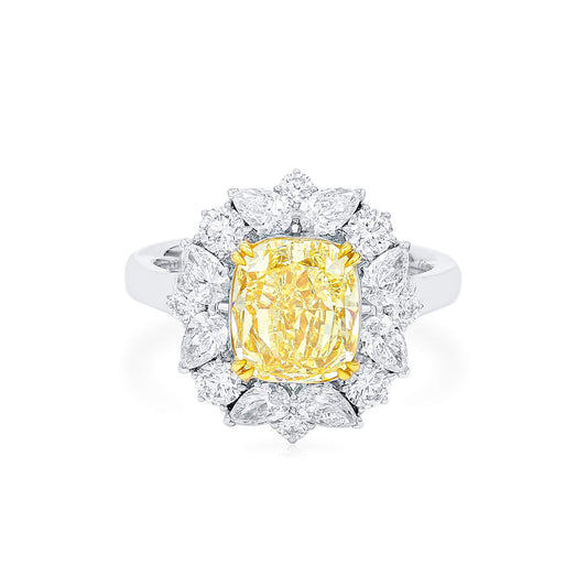 Fancy Yellow Diamond Ring, 4.24 Ct. TW, Cushion shape, GIA Certified
