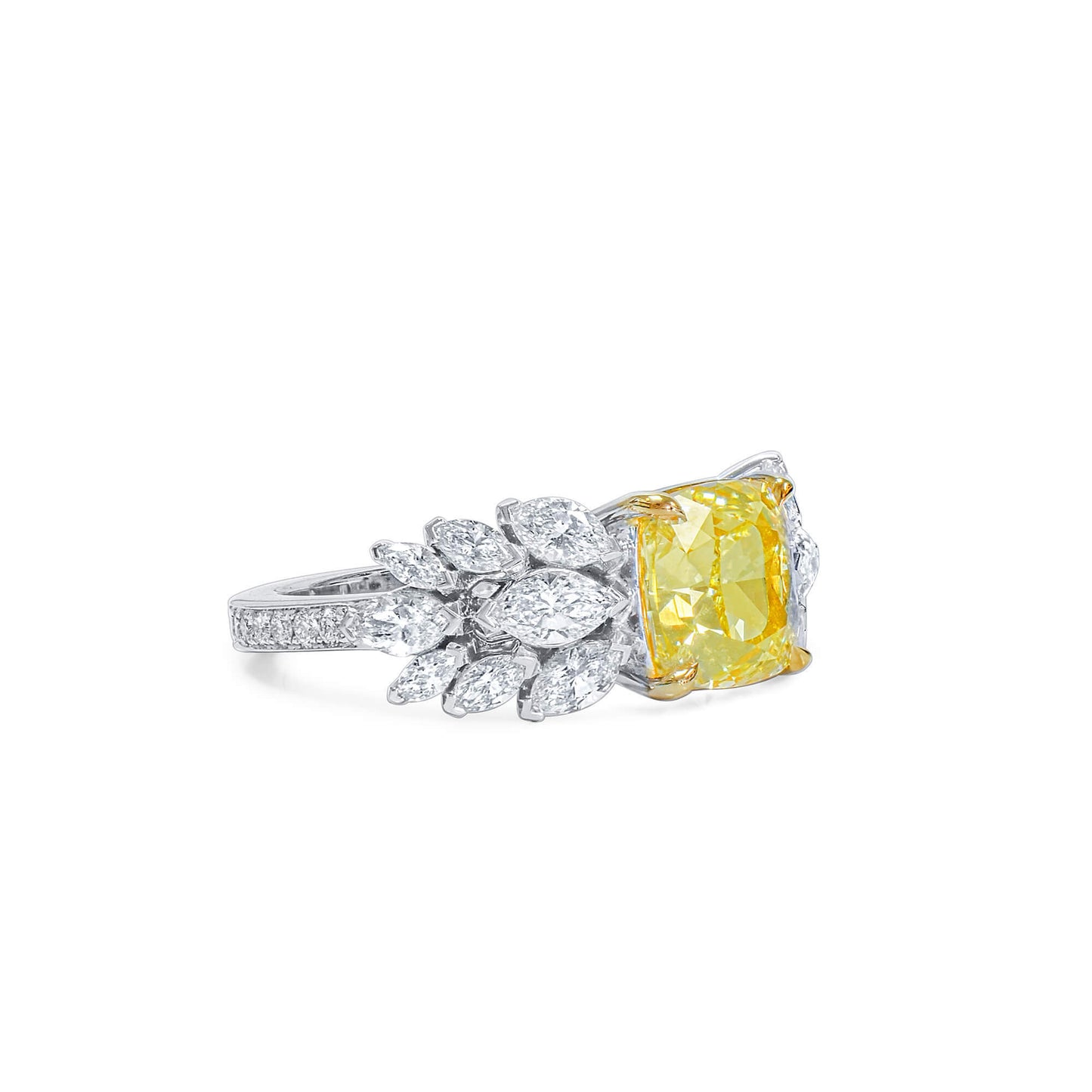 Fancy Yellow Diamond Ring, 4.40 Ct. TW, Cushion shape, GIA Certified