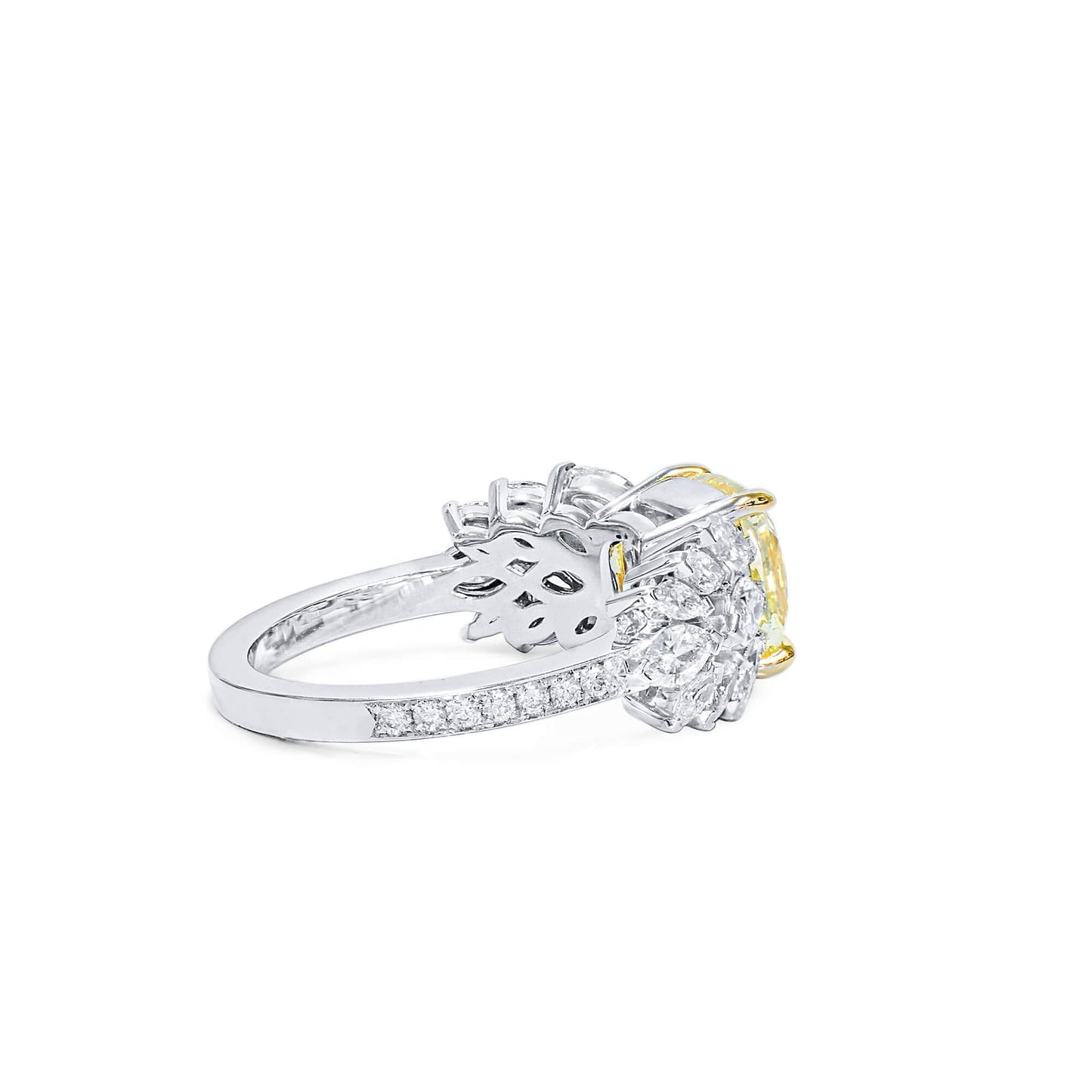 Fancy Yellow Diamond Ring, 4.40 Ct. TW, Cushion shape, GIA Certified