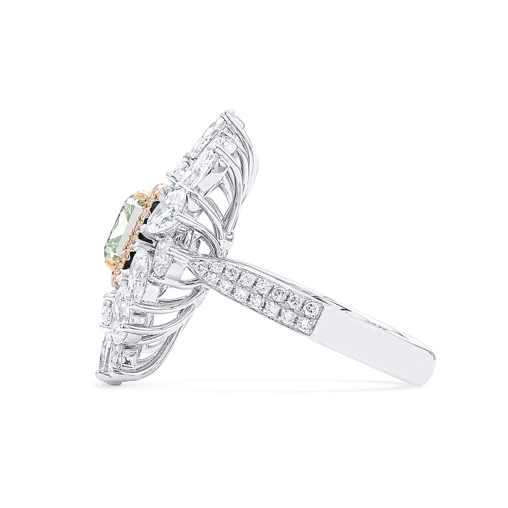 Fancy Yellow Green Diamond Ring, 4.59 Ct. TW, Radiant shape, GIA Certified