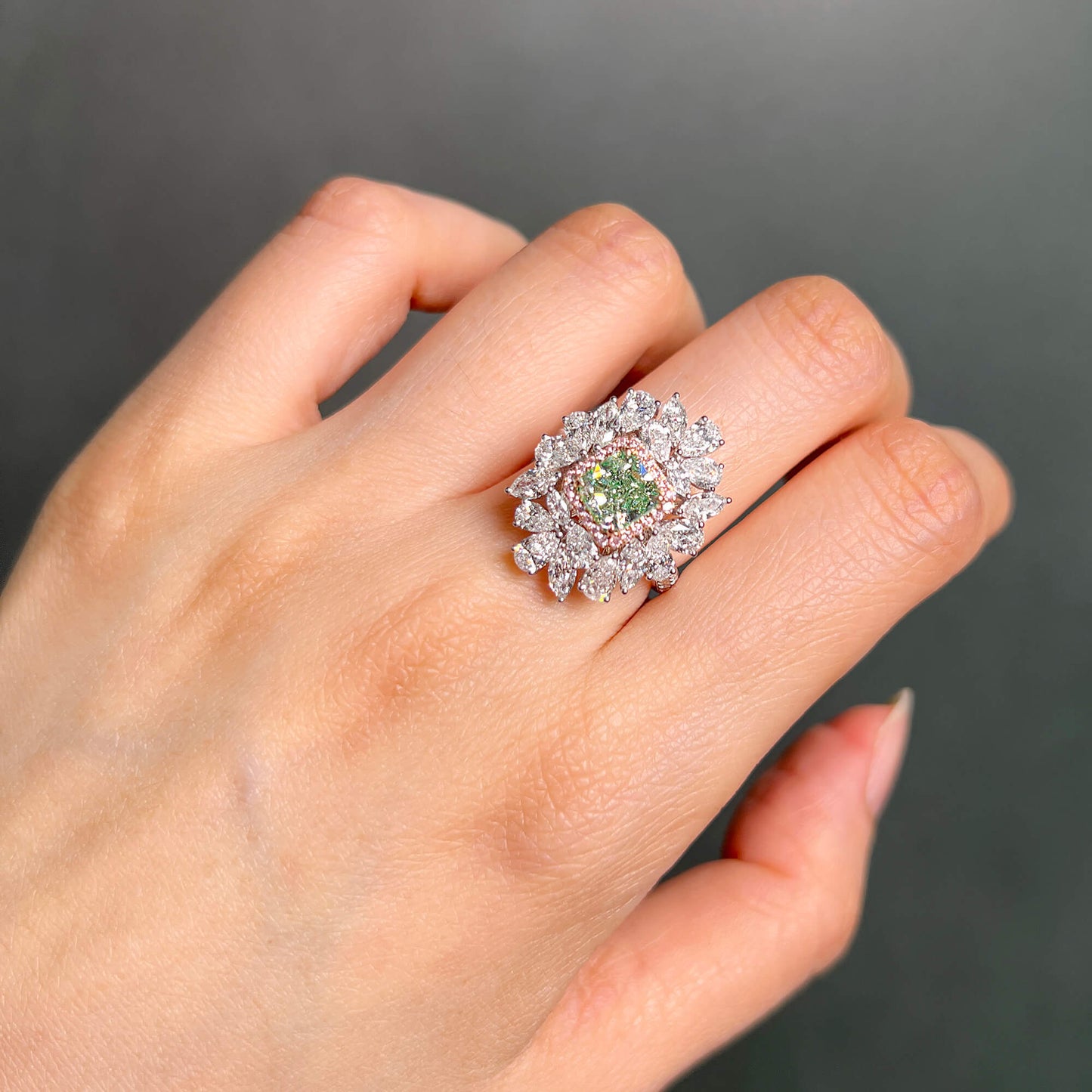 Natural Fancy Yellow Green Diamond Ring, 18K White Gold, Radiant Shape, 4.59 Ct. TW