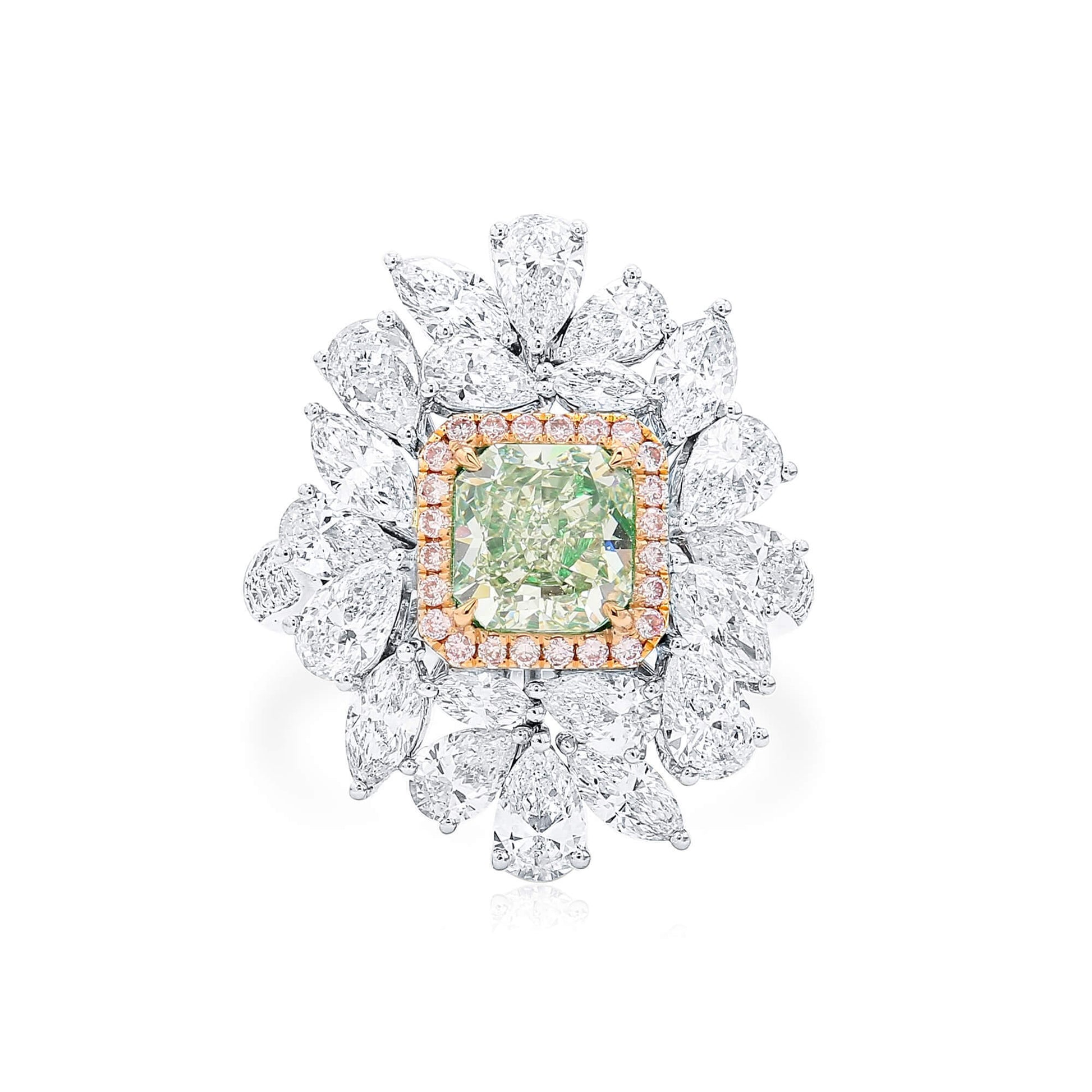 Fancy Yellow Green Diamond Ring, 4.59 Ct. TW, Radiant shape, GIA Certified