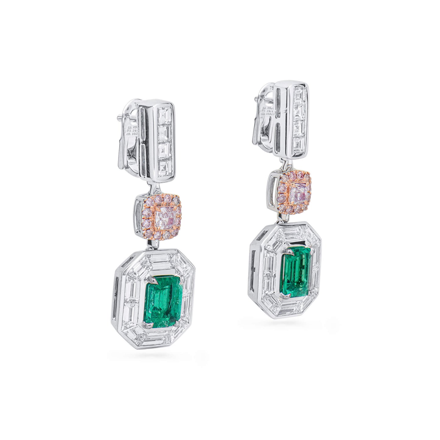 Natural Green Colombia Emerald Earrings, 5.04 Ct. TW, Emerald shape, GRS Certified