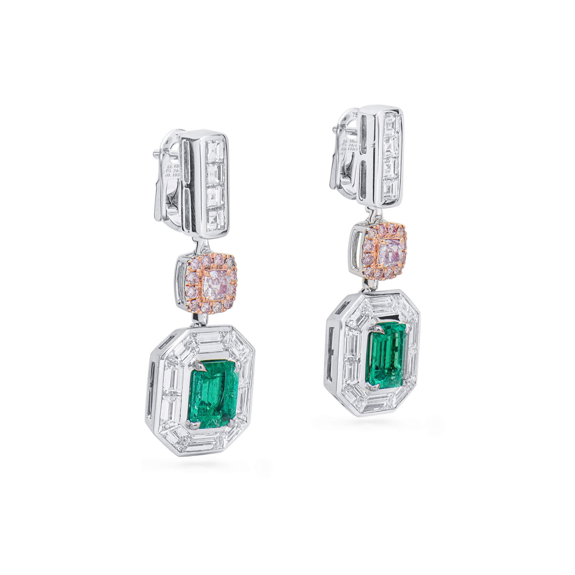 Natural Green Colombia Emerald Earrings, 5.04 Ct. TW, Emerald shape, GRS Certified
