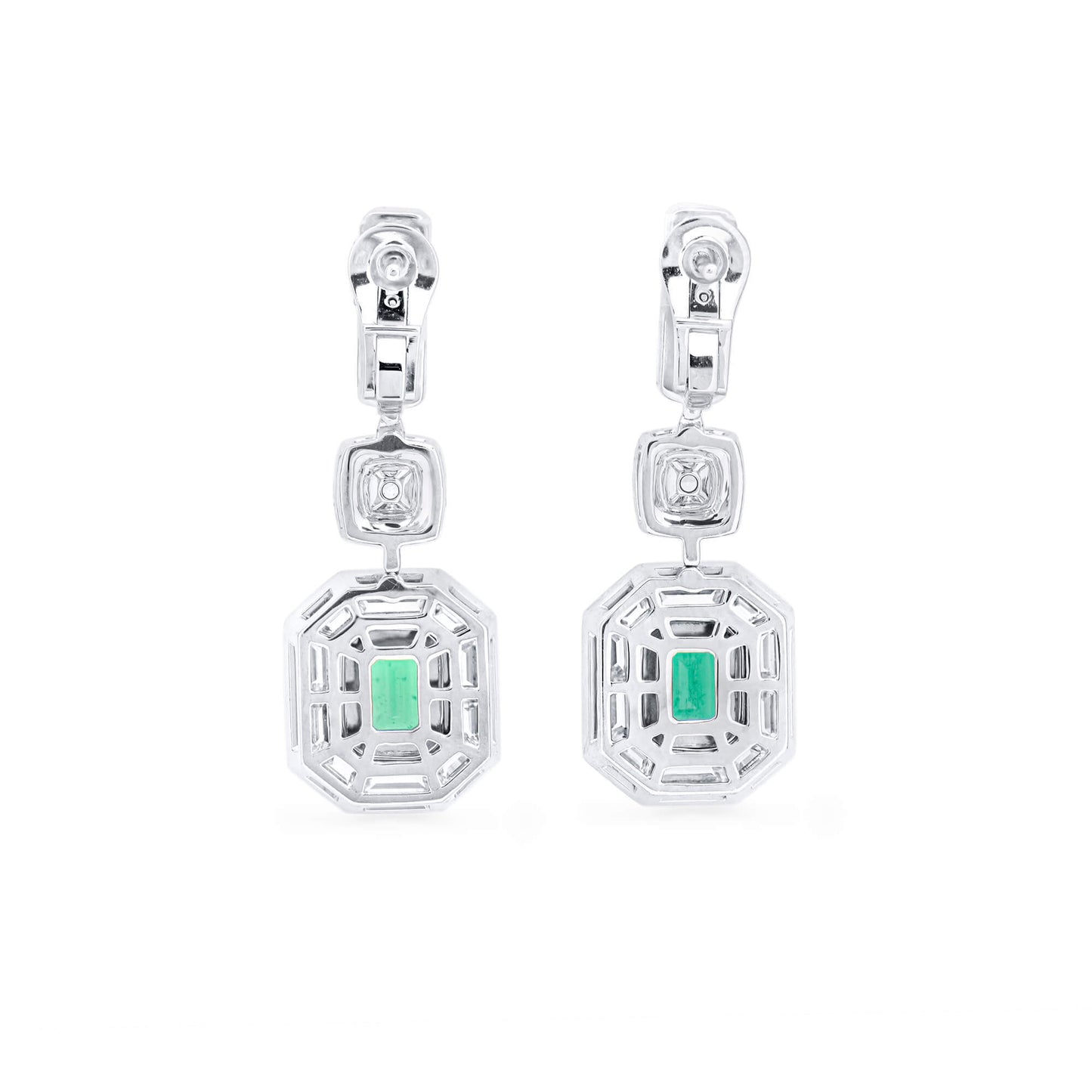 Natural Green Colombia Emerald Earrings, 5.04 Ct. TW, Emerald shape, GRS Certified