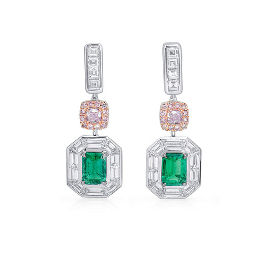 Natural Green Colombia Emerald Earrings, 5.04 Ct. TW, Emerald shape, GRS Certified