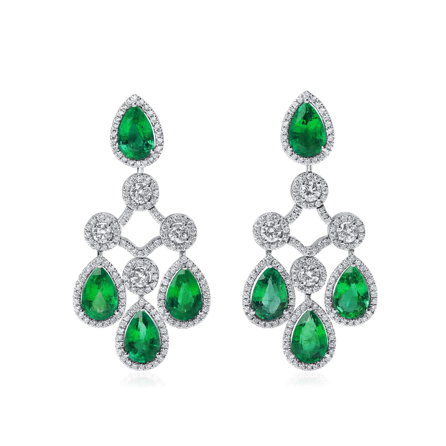 Green Emerald And Diamond Earrings, 1.79 Ct. (2.01 Ct. TW), Oval Shape