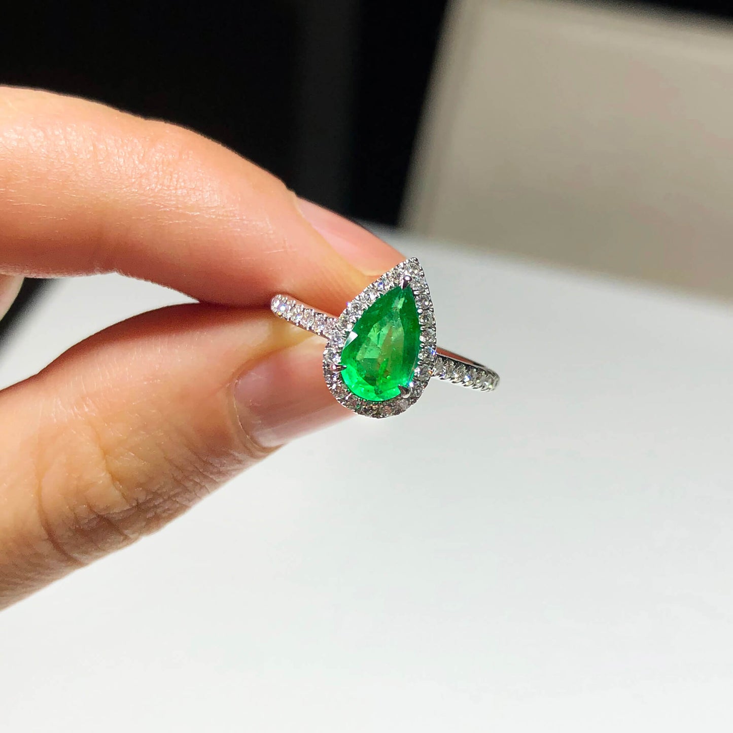 Green emerald and diamond ring, 0.83 CT. (1.11 CT. TW), G2106160431