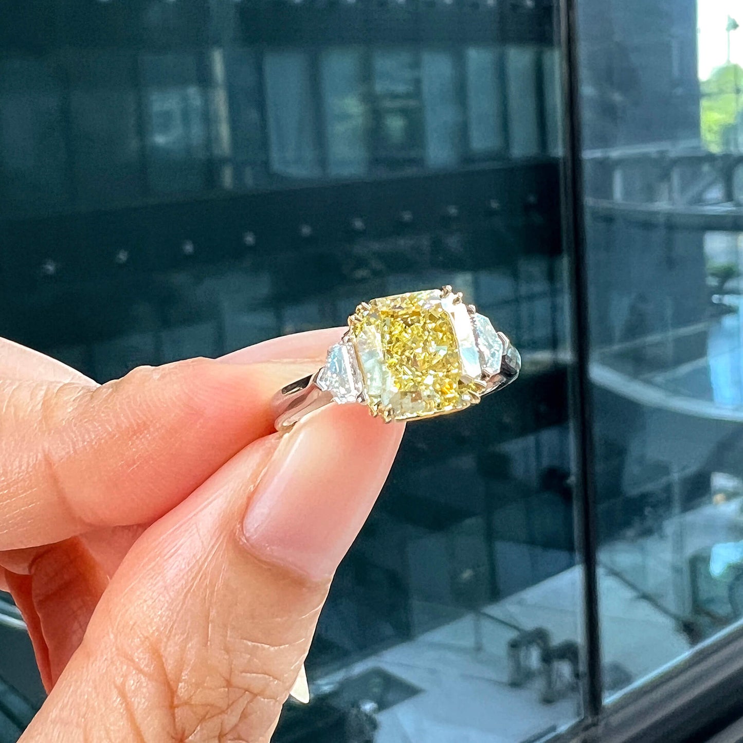 Fancy Yellow Diamond Ring, 3.31 Ct. TW, Radiant shape, GIA Certified
