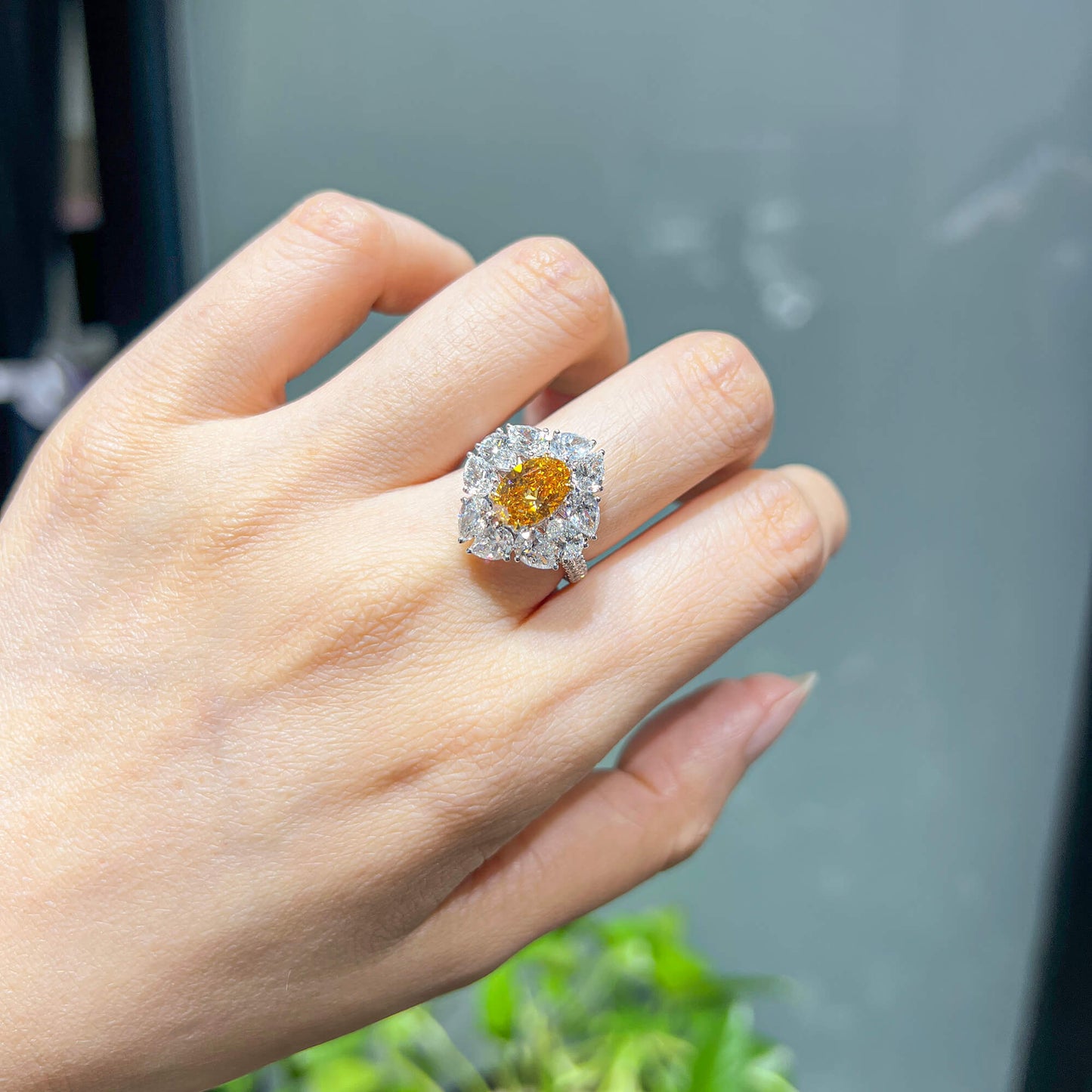Fancy Vivid Yellow Orange Diamond Ring, 4.78 Ct. TW, Oval shape, GIA Certified