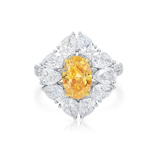 Fancy Vivid Yellow Orange Diamond Ring, 4.78 Ct. TW, Oval shape, GIA Certified