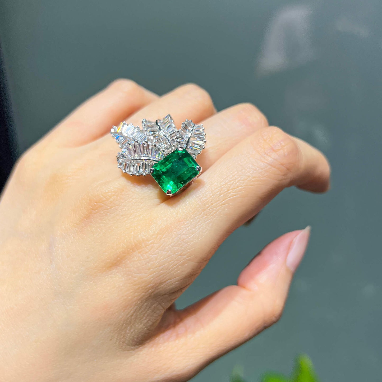 Natural Vivid Green Zambia Emerald Ring, 10.30 Ct. TW, Octagonal shape, GRS Certified