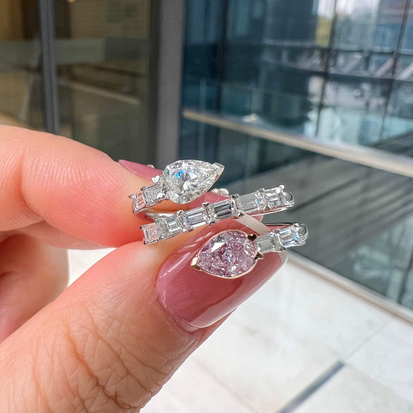 Light Pink and White Diamond Ring, 0.50 Ct. (1.42 Ct. TW), Pear Shape, 1413871960
