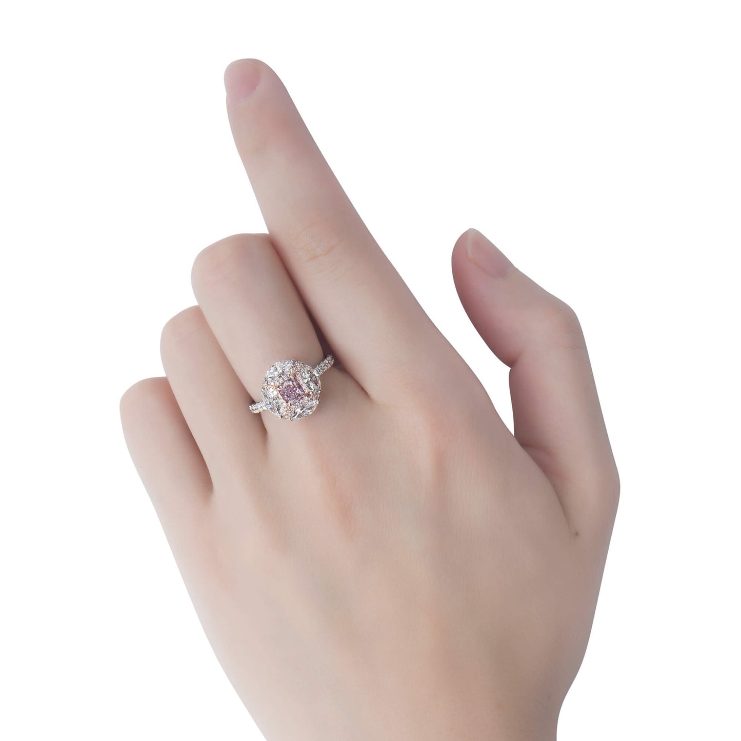 Light Pink and White Diamond Ring, 0.70 Ct. (2.38 Ct. TW), Cushion shape, 2396528726