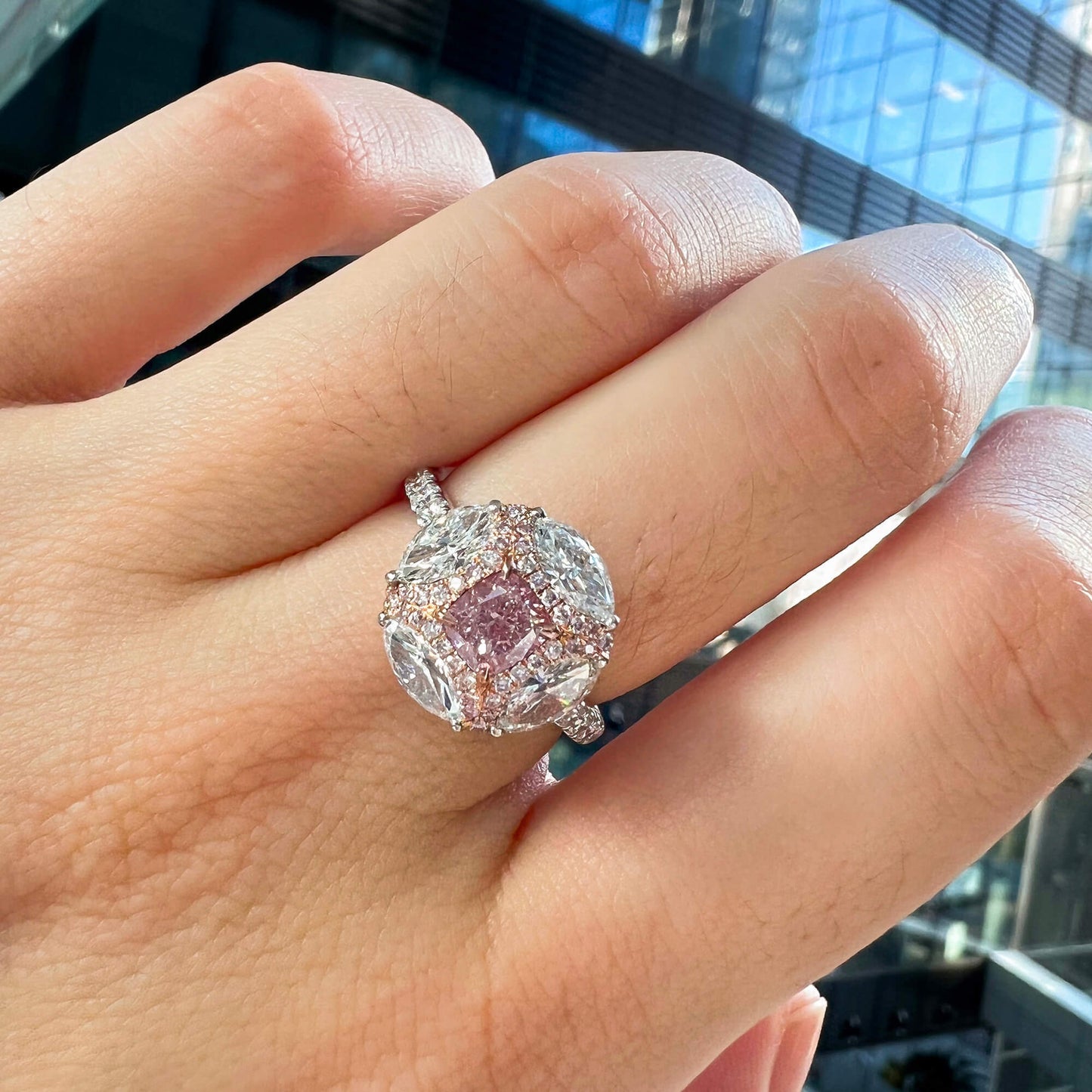 Light Pink and White Diamond Ring, 0.70 Ct. (2.38 Ct. TW), Cushion shape, 2396528726