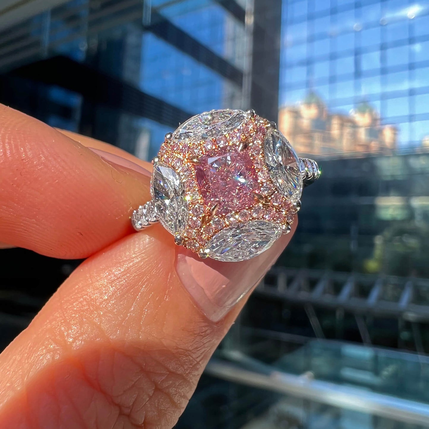 Light Pink and White Diamond Ring, 0.70 Ct. (2.38 Ct. TW), Cushion shape, 2396528726